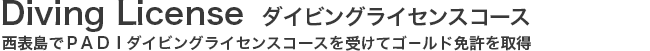 ダイビングライセンスコース。西表島でＰＡＤＩダイビングライセンスコースを受けてゴ－ルド免許を取得